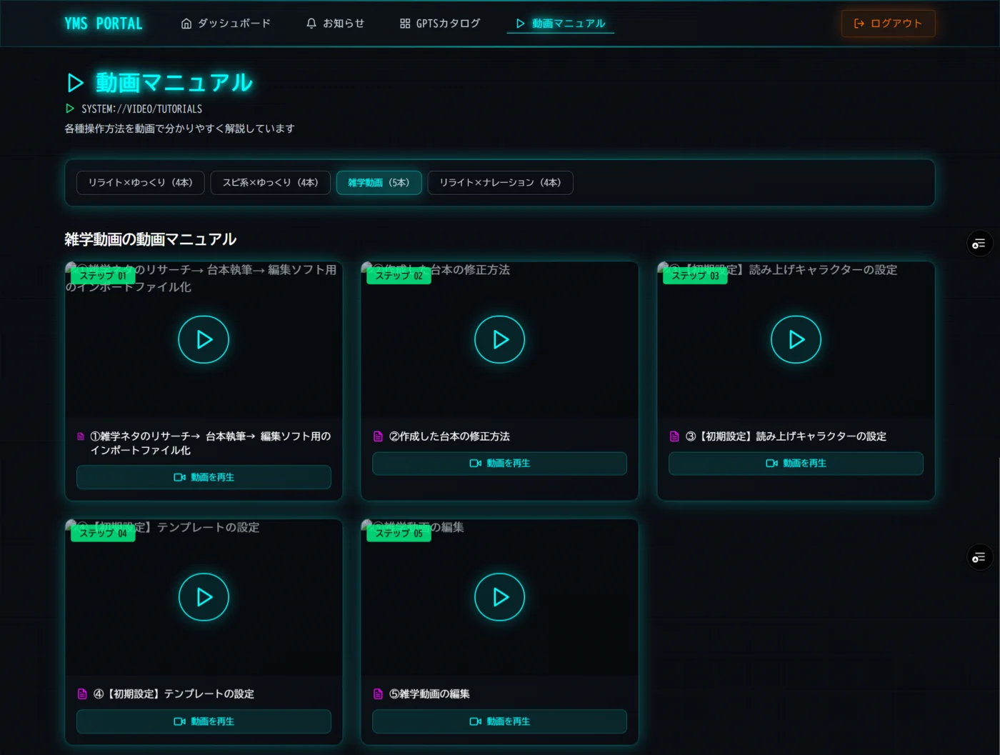 YMS会員サイトの動画マニュアル画面